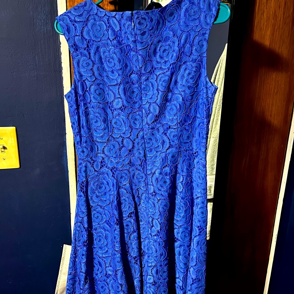 Blue sleeveless lace overlay dress